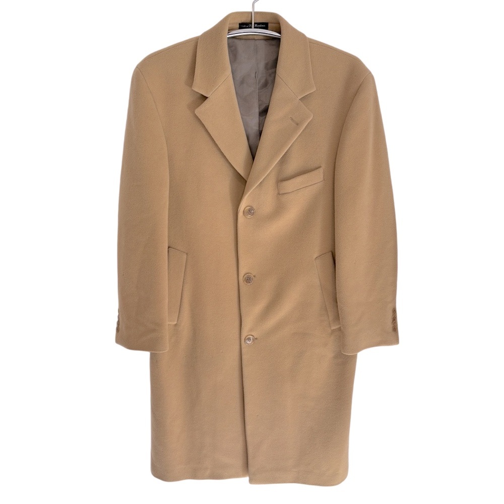 MENS LAUREN RALPH LAUREN CASHMERE & WOOL LONG BUTTON DOWN TRENCH COAT, TAN